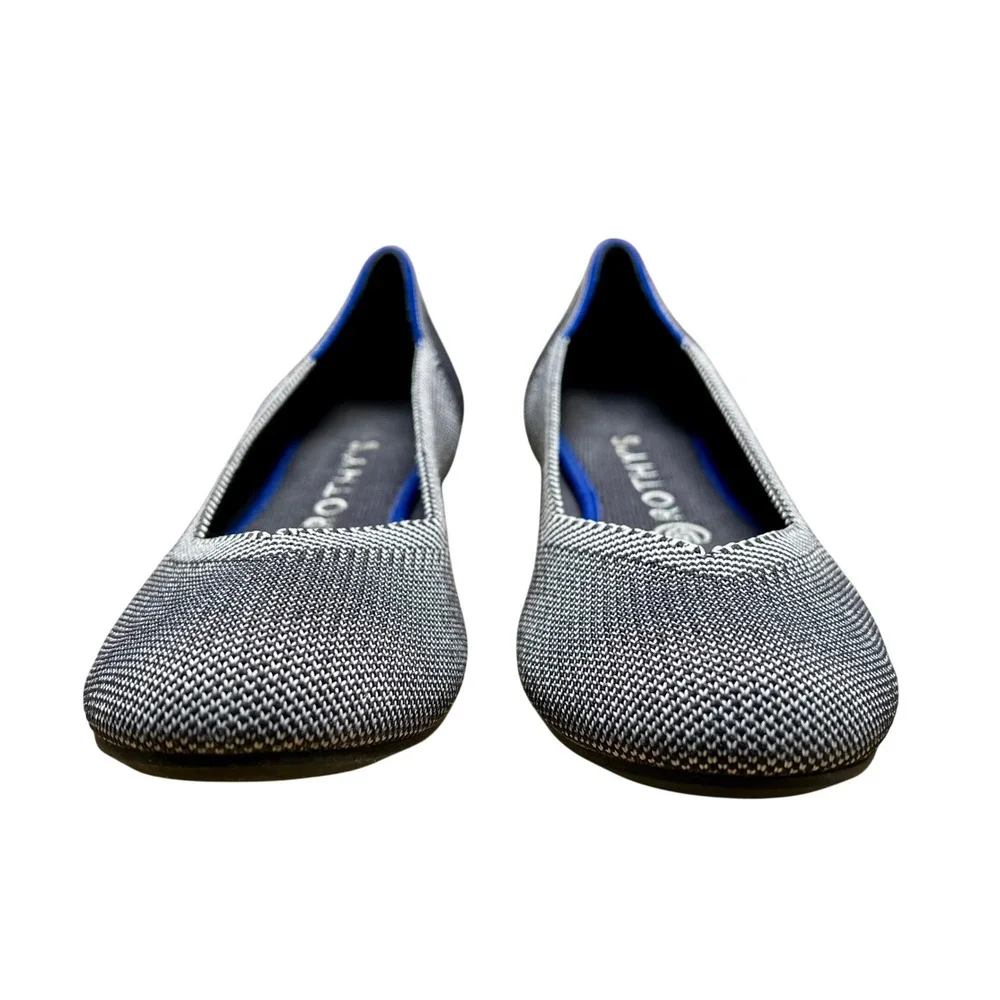 Rothys The Flat Black Herringbone Knit Ballet Flats Round Toe Women Size 8